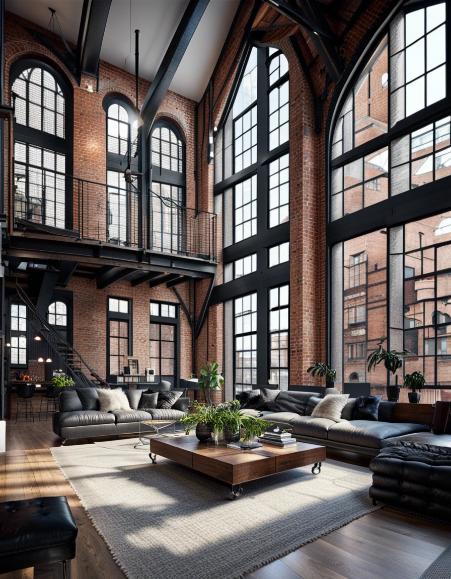Large Living Room Empty Loft Style High