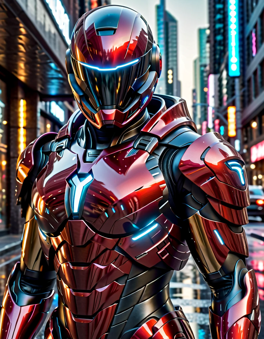 Soldier Red Armor Street Futuristic Hyperrealistic Advanced