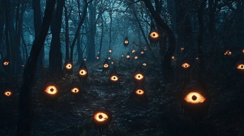 Glowing Devil Eyes in Dark Forest