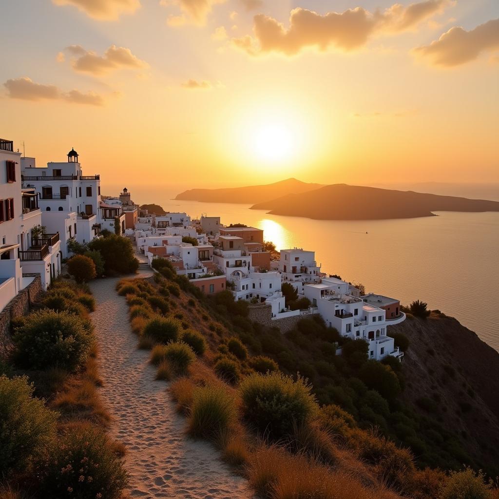 Mediterranean Village Glowing at Golden Sunset