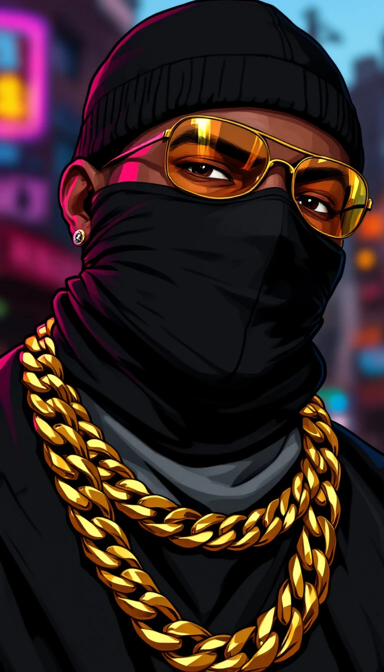 Man Black Illustration Cartoon Mask Gold Chain