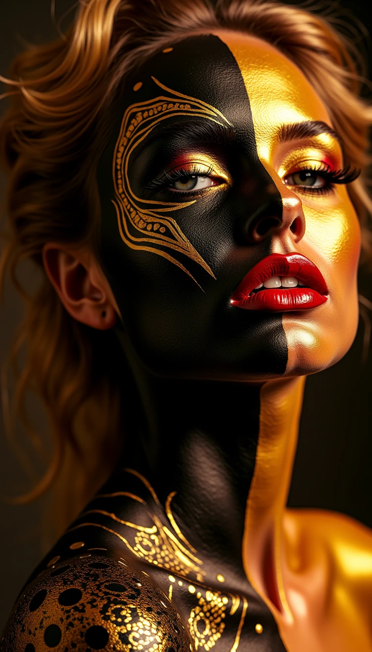 Woman Black Hair Vibrant Image Hyperrealistic Style
