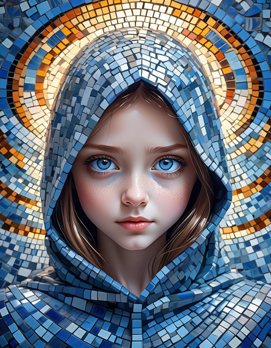 Girl Blue Eyes Dramatic Mosaic Tiles Detailed