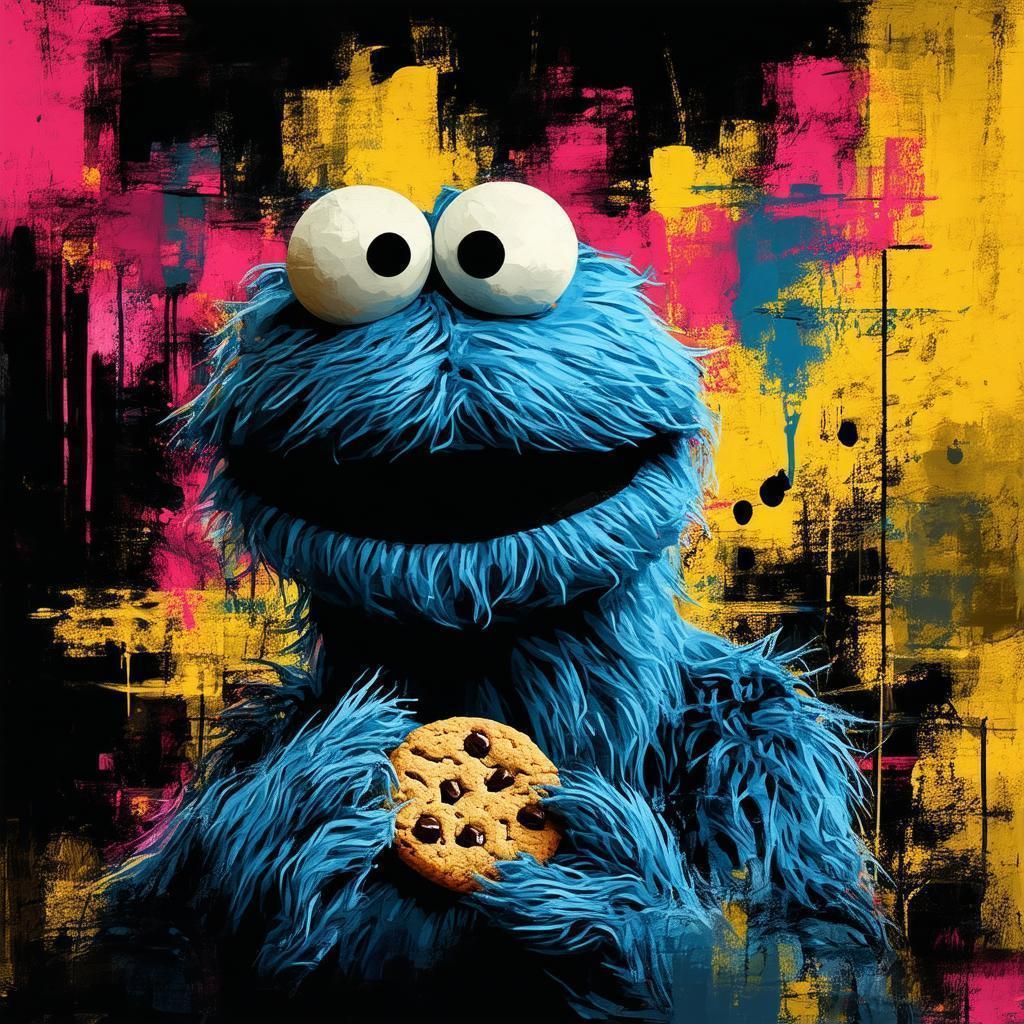 Cookie Monster Splattered in Basquiat Punk