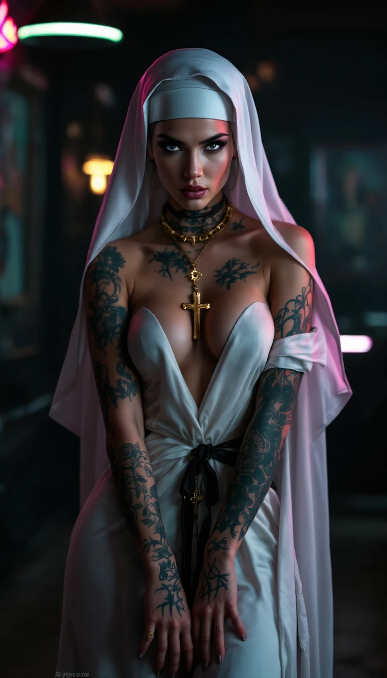 Tattooed Nun Nightclub Dramatic Pose
