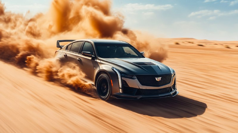 Cadillac CT5 Racing on Desert Terrain