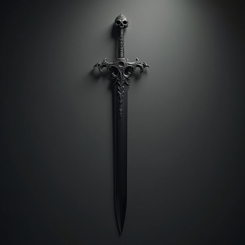 Black Sword With an Ornate Skull Handle