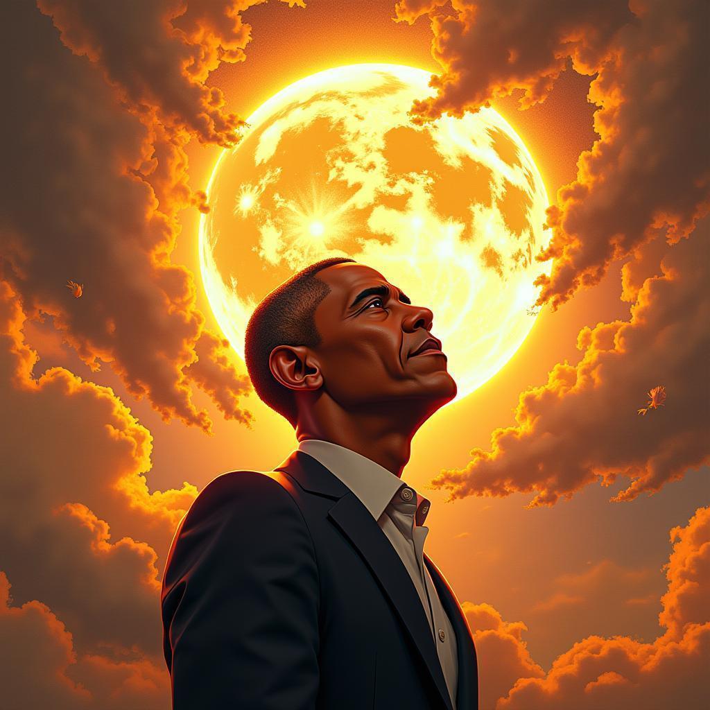 Barack Obama Radiant in Golden Manga Light