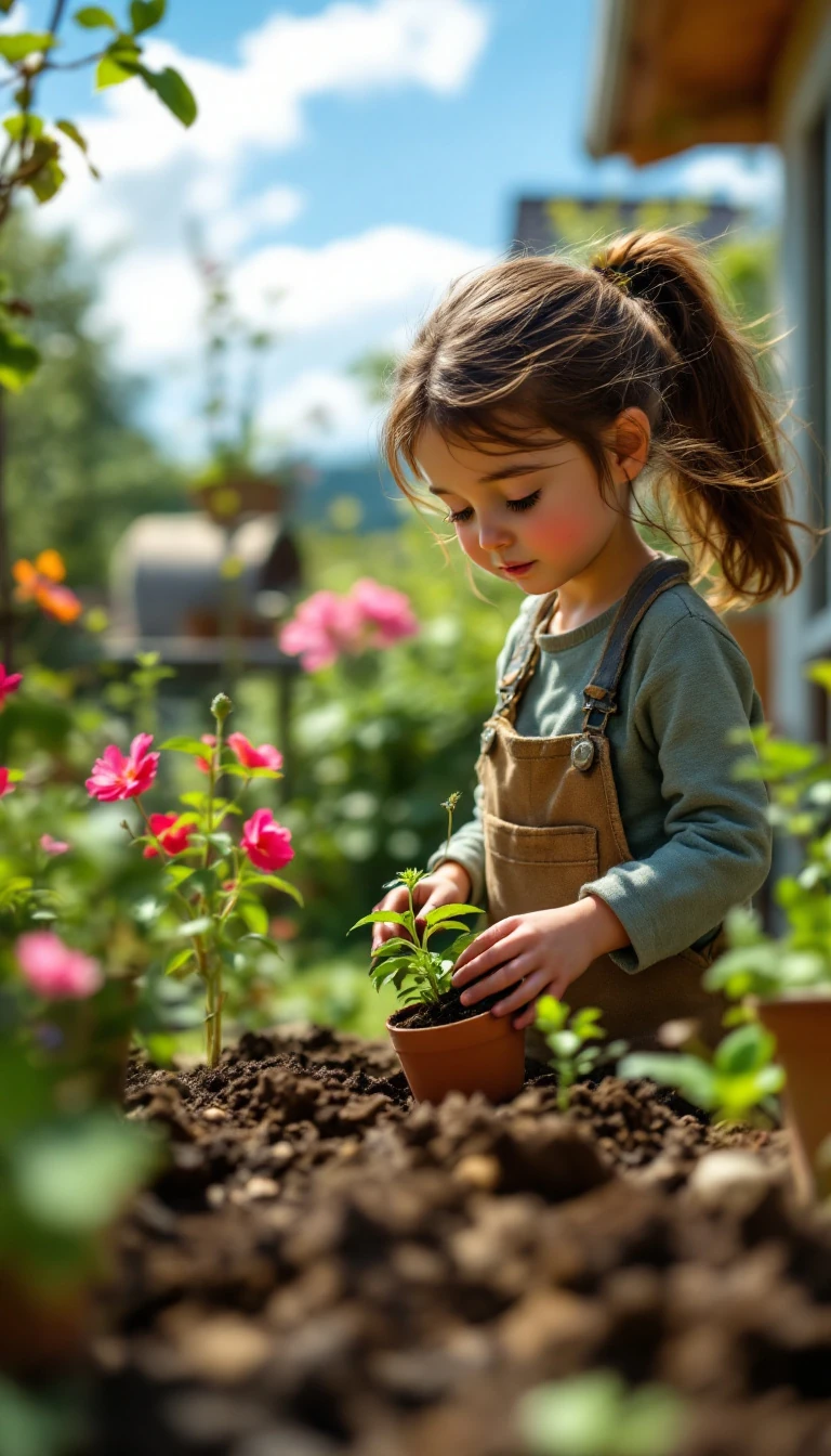 Woman Planting Pot Garden Outside
