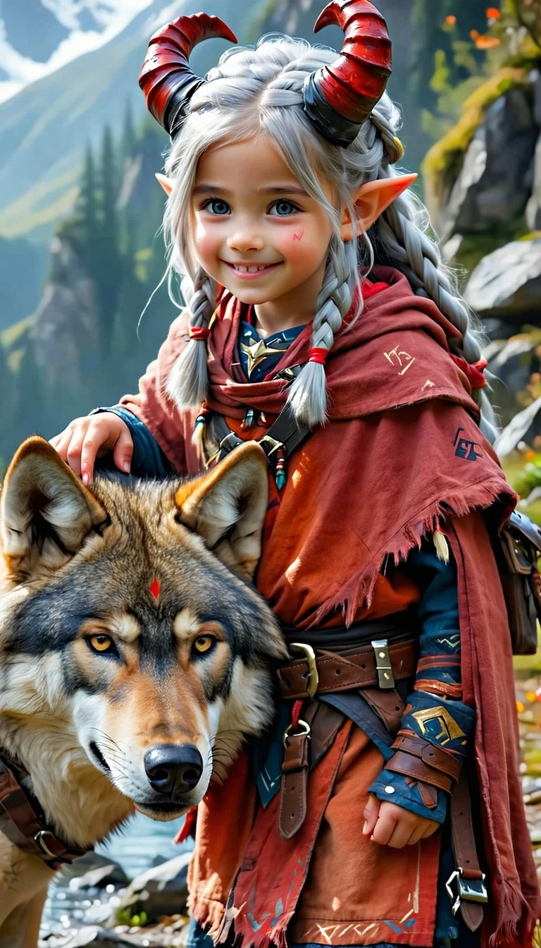 Girl Devil Horns Wolf Fantasy Wilderness