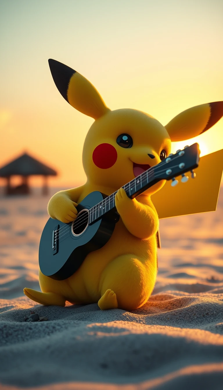 Pikachu Beach Guitar Sunset Wonder