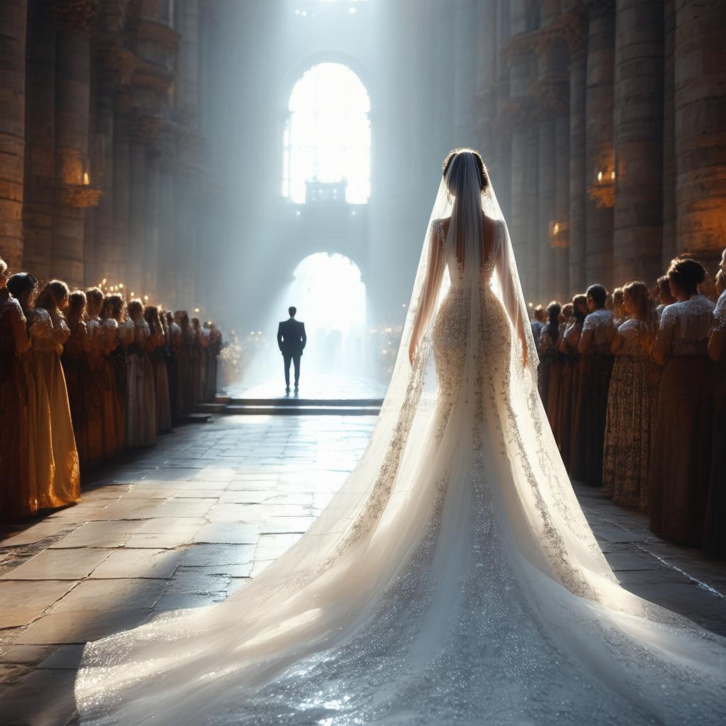 Enchanted Bride Gliding Down a Mystical Aisle