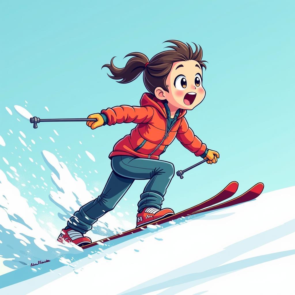 Anime Skier Carving in Dynamic Motion Lines