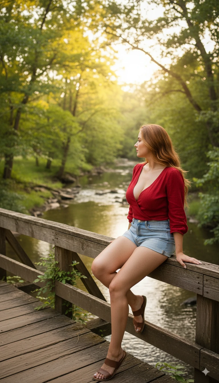 Woman Bridge Creek Red Blouse Denim