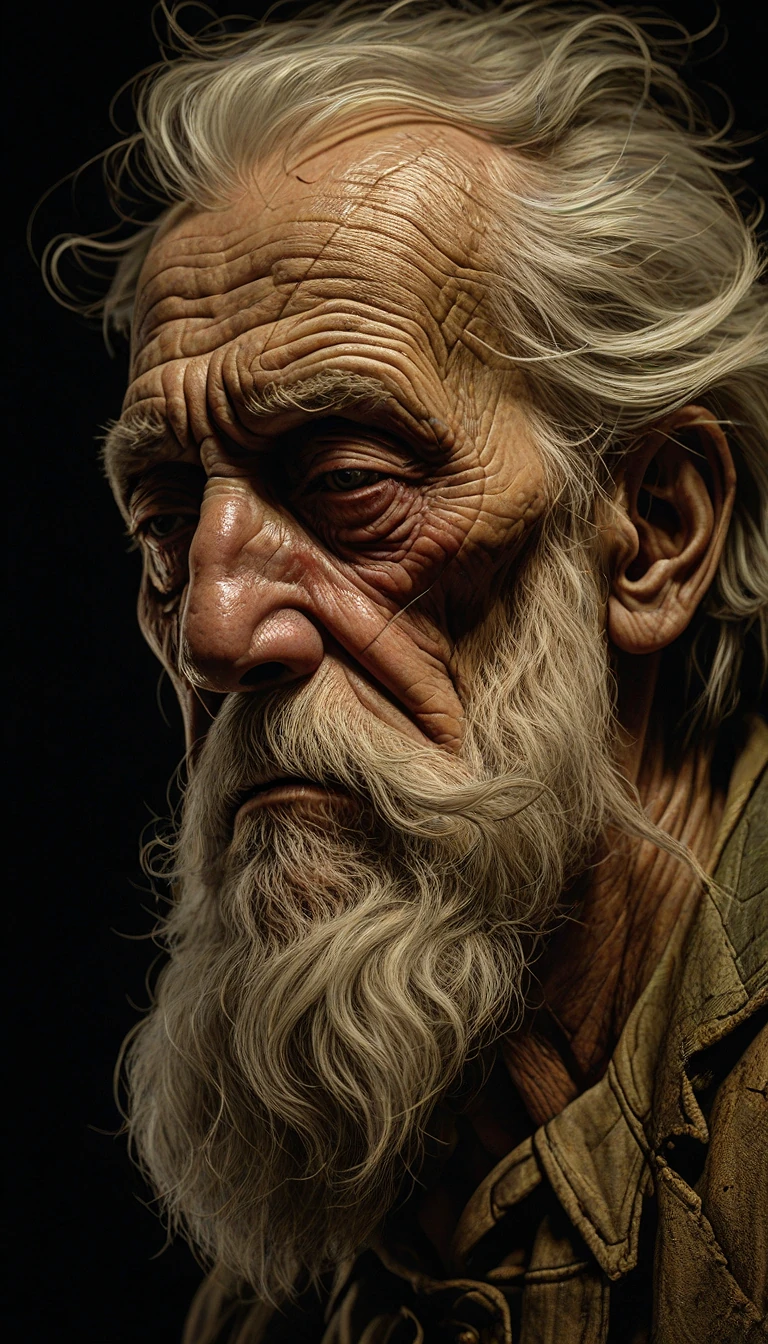 Old Man Tired Black Background Wise