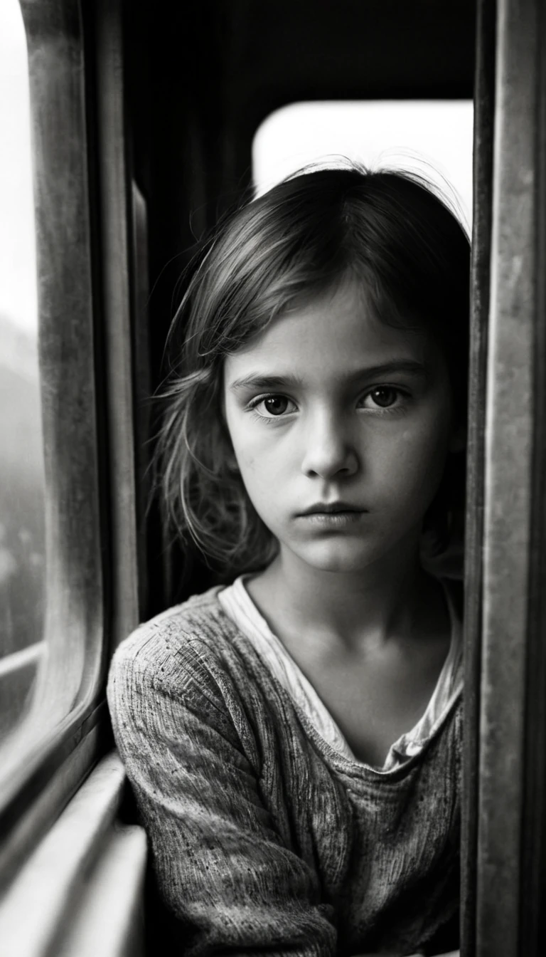 Girl Old Train Cabin Sad Looking