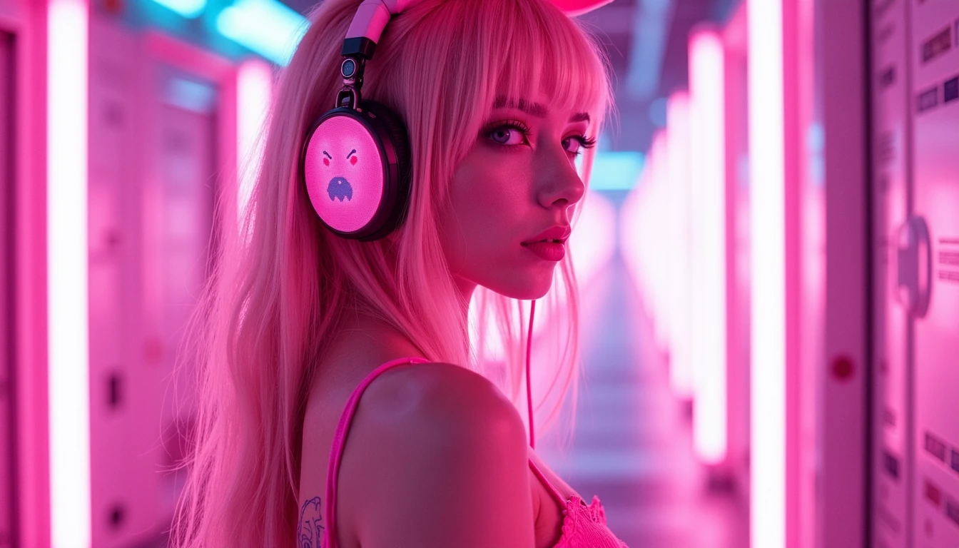 Bunny Girl Cyberpunk Pink Neon Photographer
