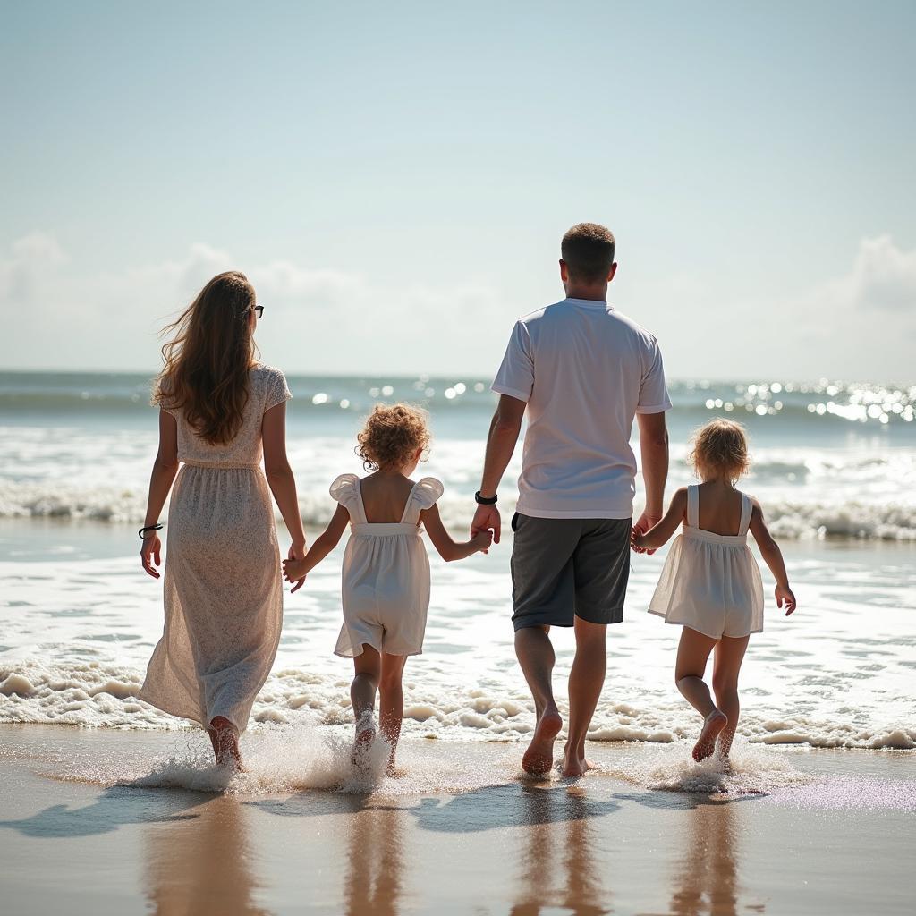 Family of Four Walking the Digital Shoreline