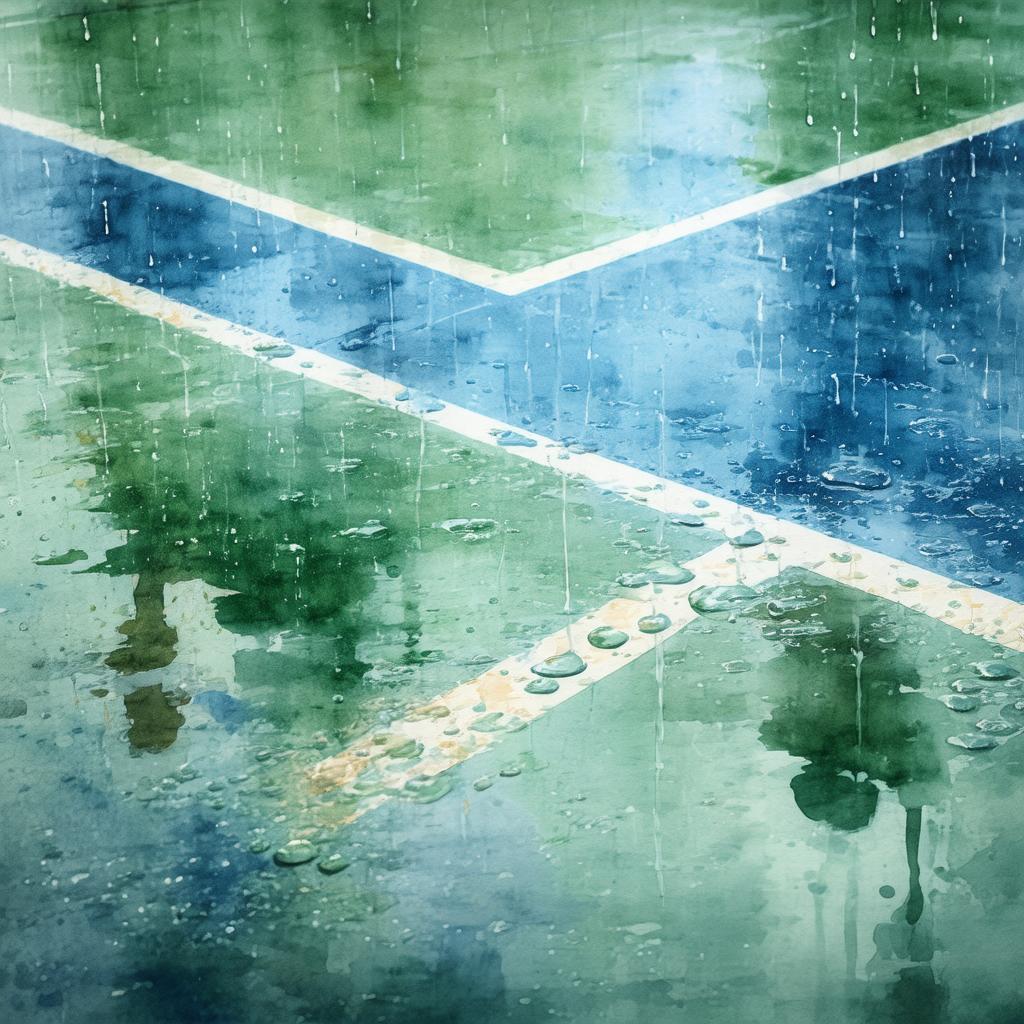 Rain Soaked Tennis Court in Watercolor