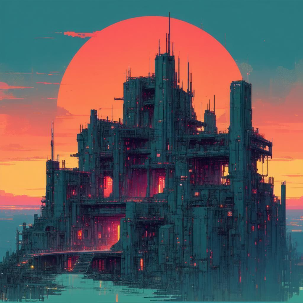 Empty Brutalist World at Anime Sunset