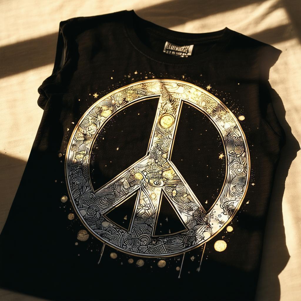 Manga Peace Sign on a Black T Shirt