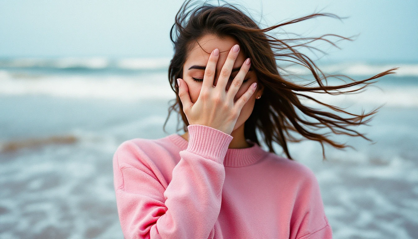 Woman Beach Waves Pink