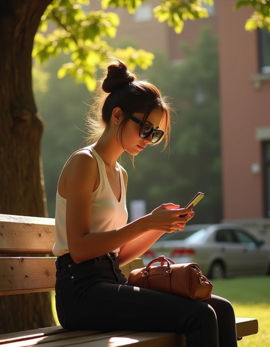 Woman Bench Phone Vintage