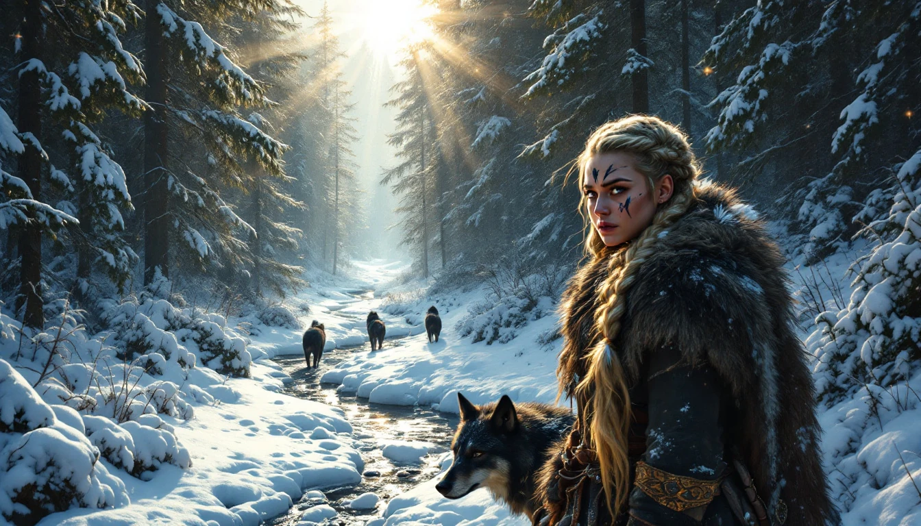 Viking Warrior Woman Black Wolves