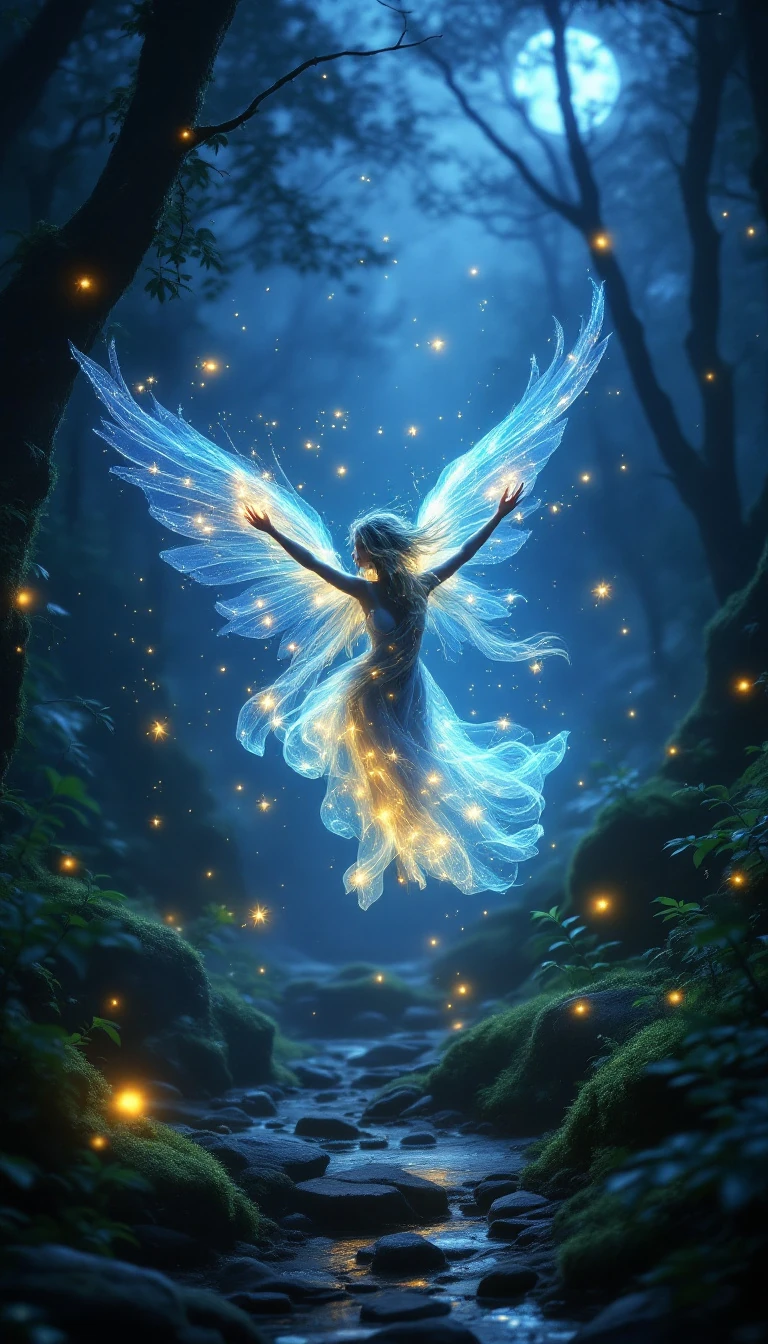 Woman Sprite Forest Fireflies