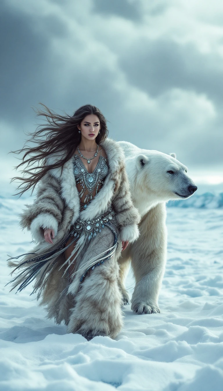 Woman Polar Bear Snow