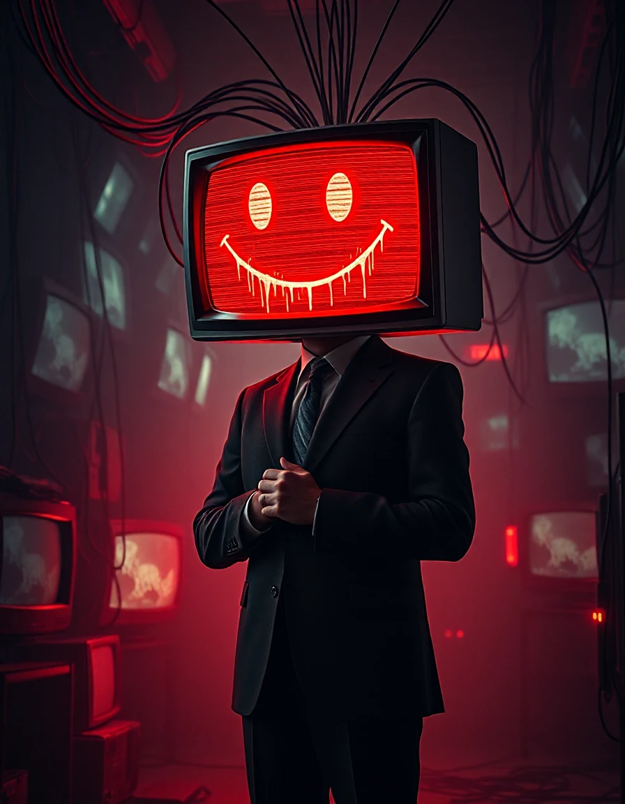Man Television Head Dystopian
