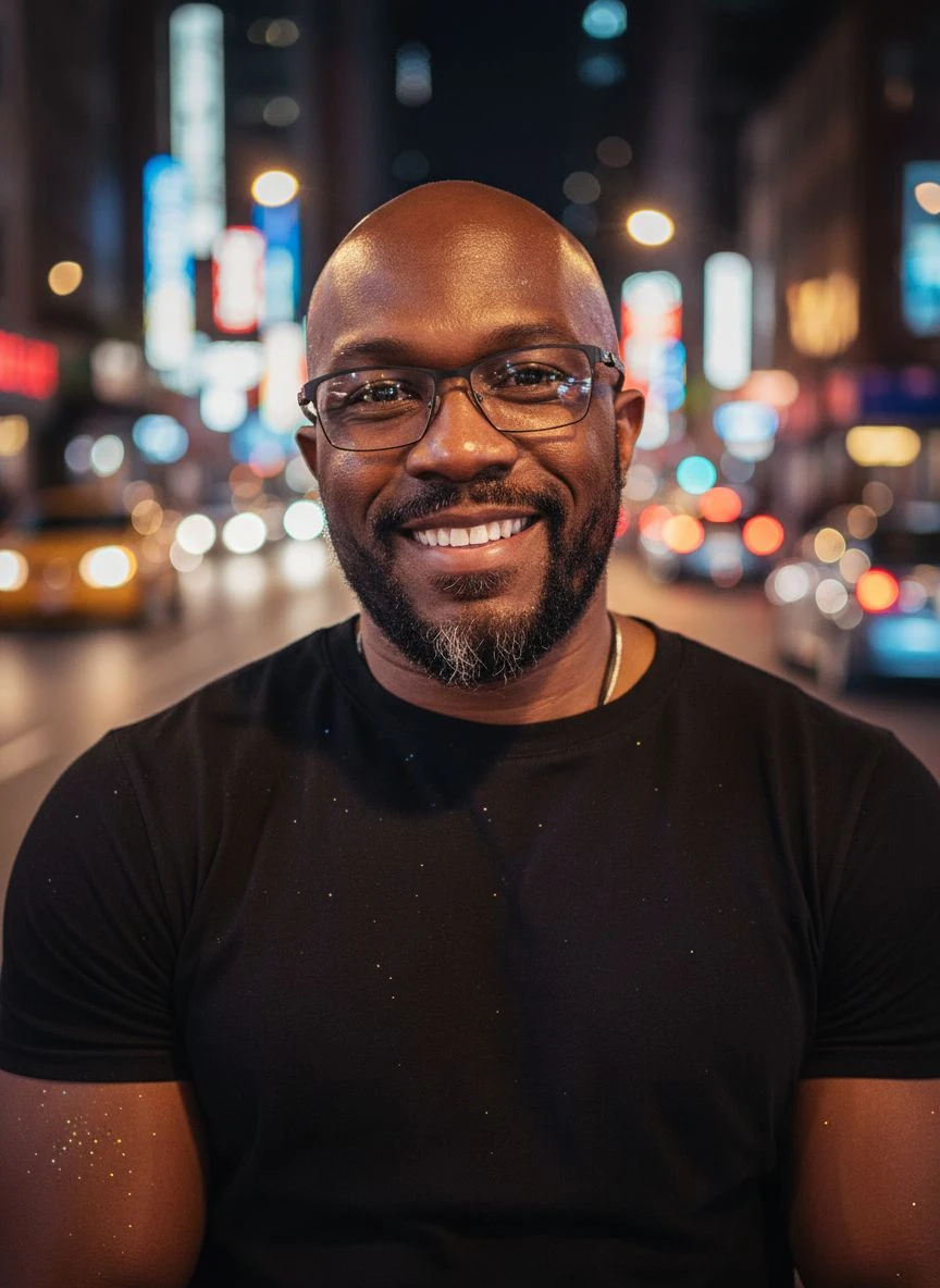 African Man Night Street Happy Portrait