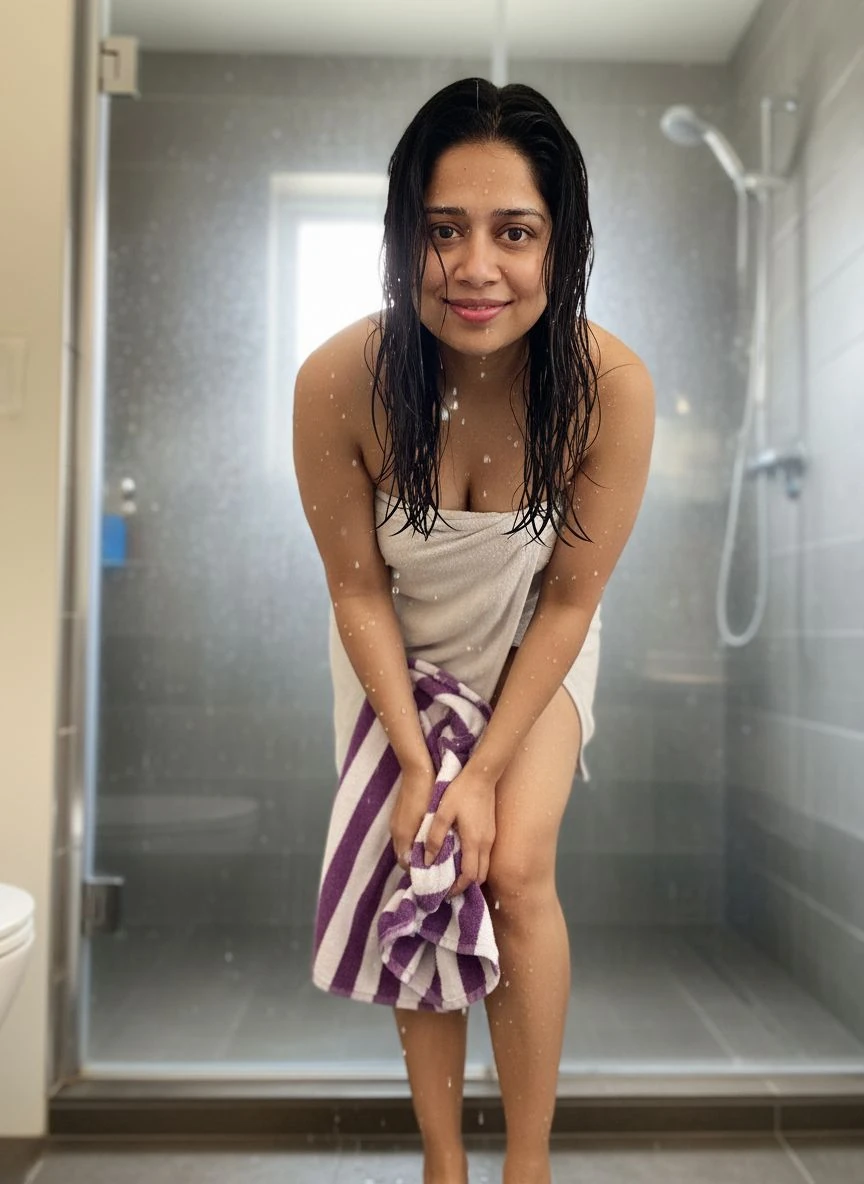 Woman Wet Hair Towel After Shower