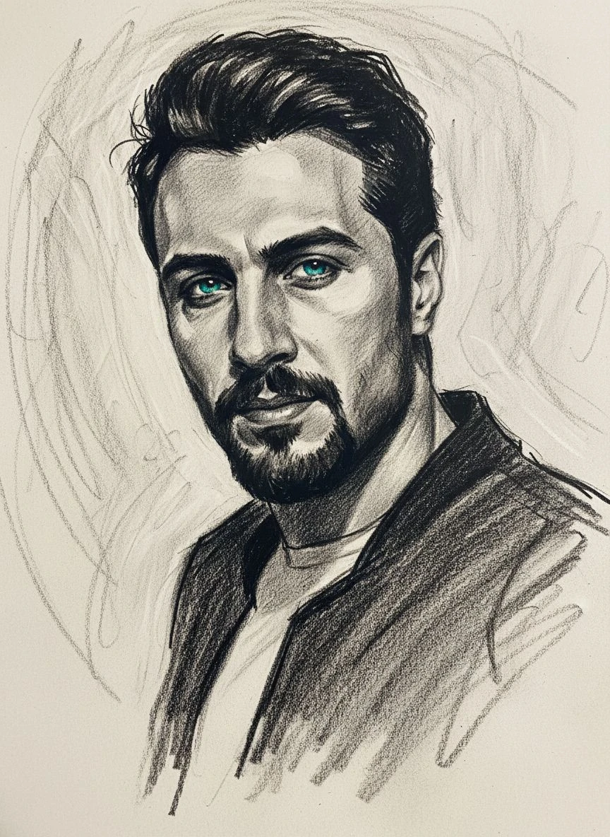 Man Charcoal Sketch Blue Eyes