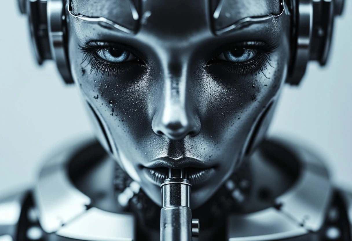 Metal Humanoid Face Chrome Reflective