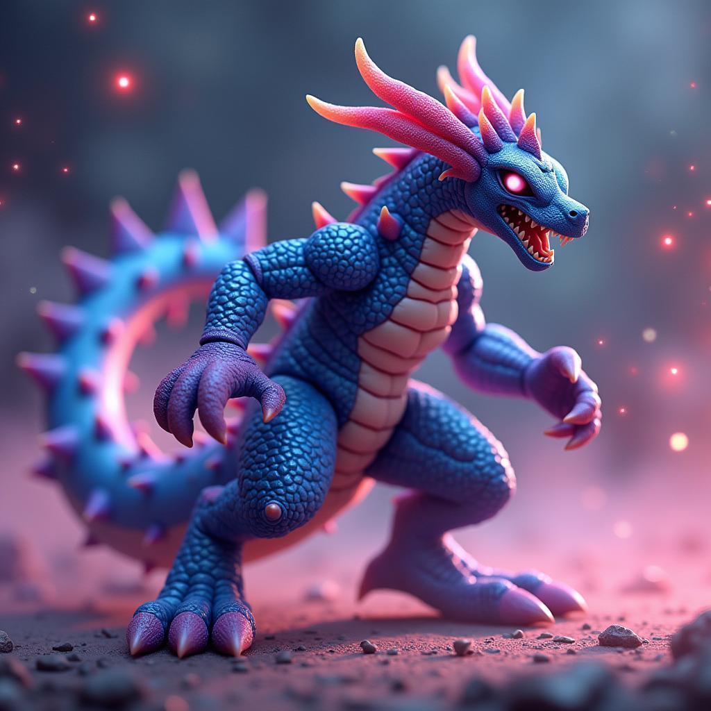 Dialga Mini Figure Amid Smoke and Lasers