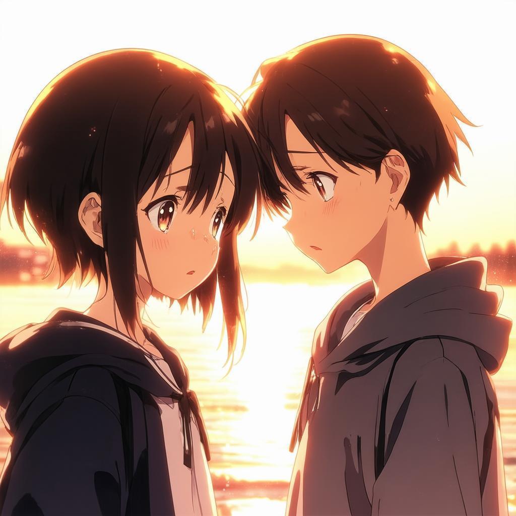 Two Sorrowful Anime Souls at Golden Hour