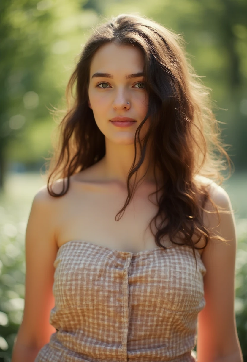 Woman Strapless Dress Park Golden Hour