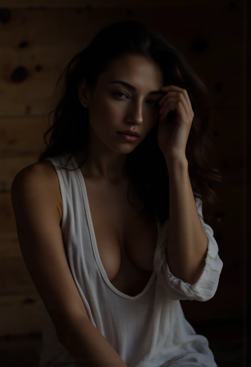 Woman Cabin Black White Portrait