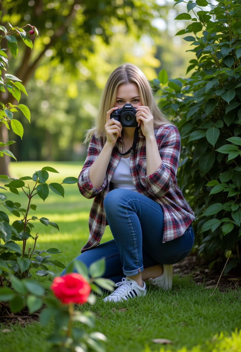 Woman Photography Garden Plaid Shirt