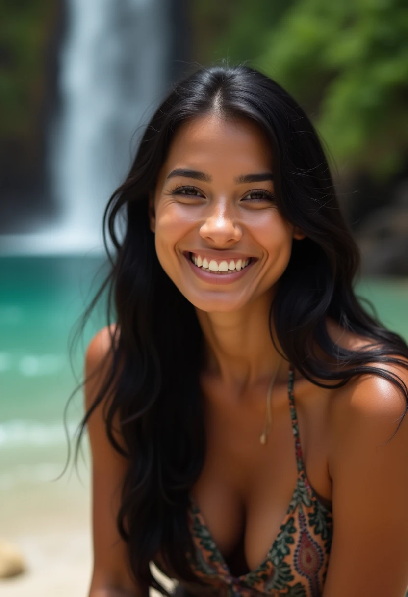 Hawaiian Woman Waterfall Sleeveless Smile