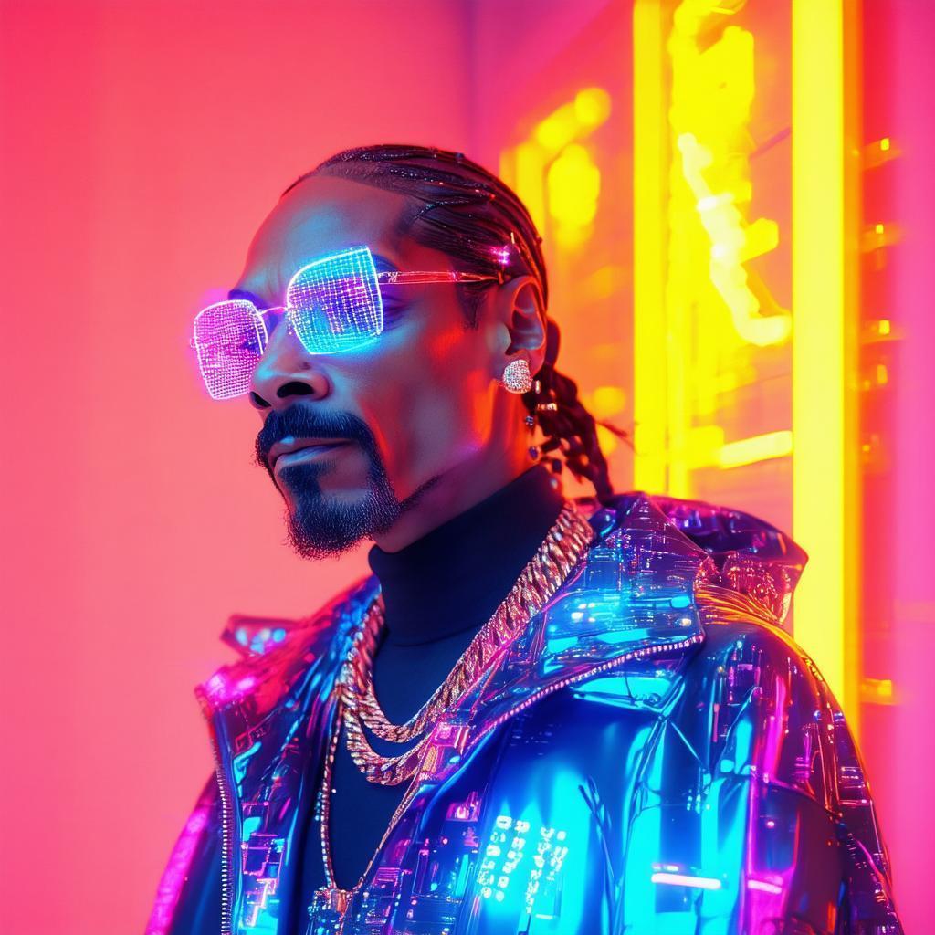Neonpunk Snoop Dogg in Vaporwave Glitch Glory