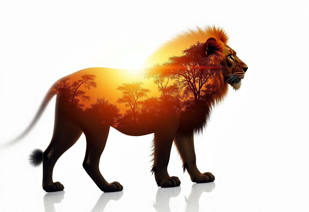 Lion Double Exposure Sunrise