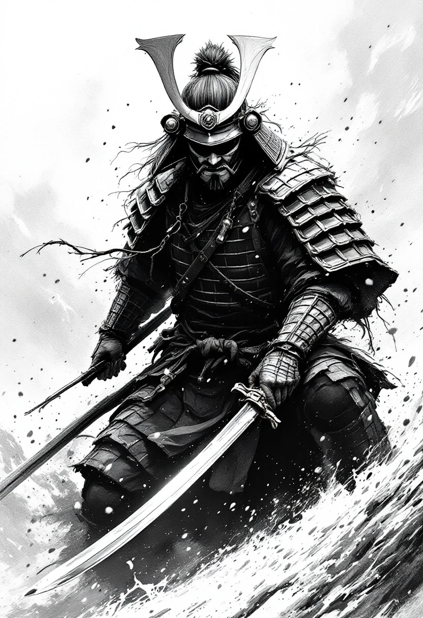 Samurai Determined Black White