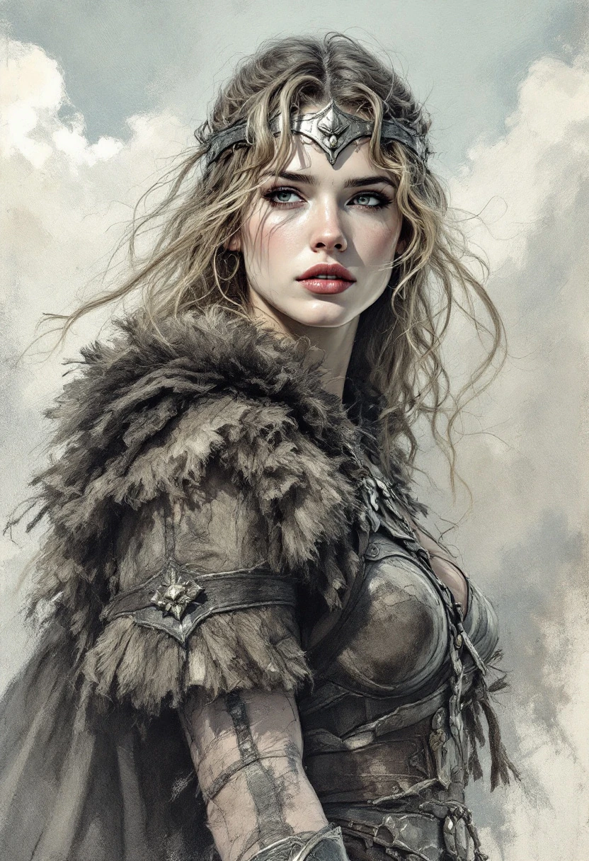 Female Viking Warrior Charcoal