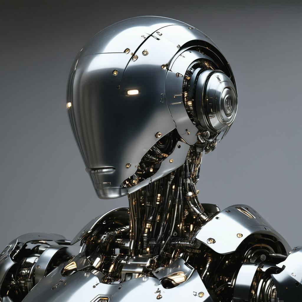 Studio Portrait of a Gleaming Metal Cyborg