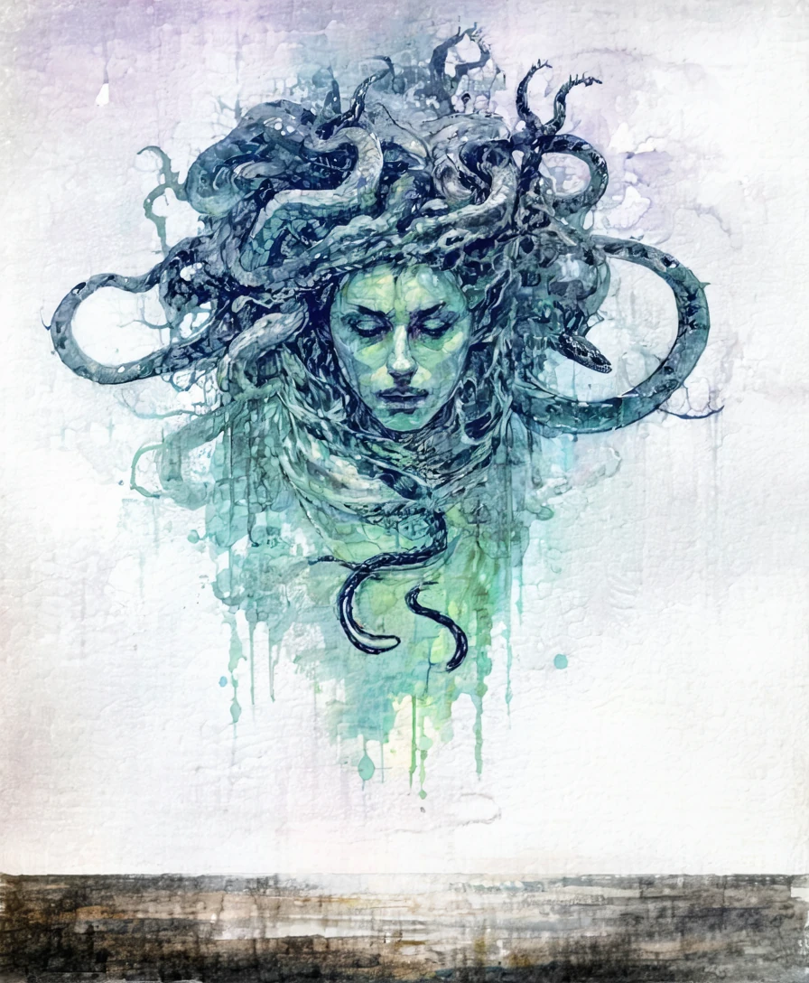 Medusa Watercolor Snakes Despair