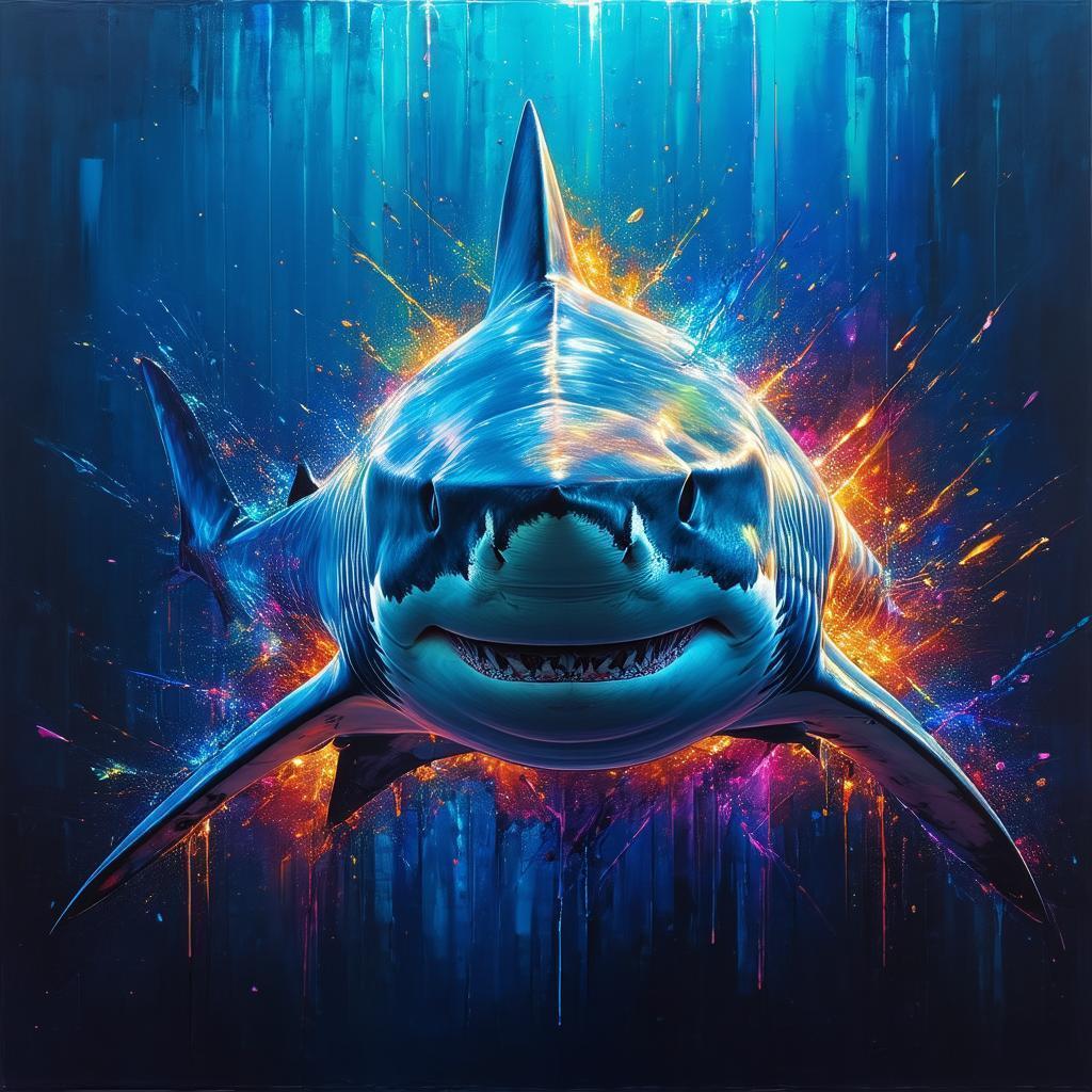 John Wick as a Shark in Iridescent Gouache