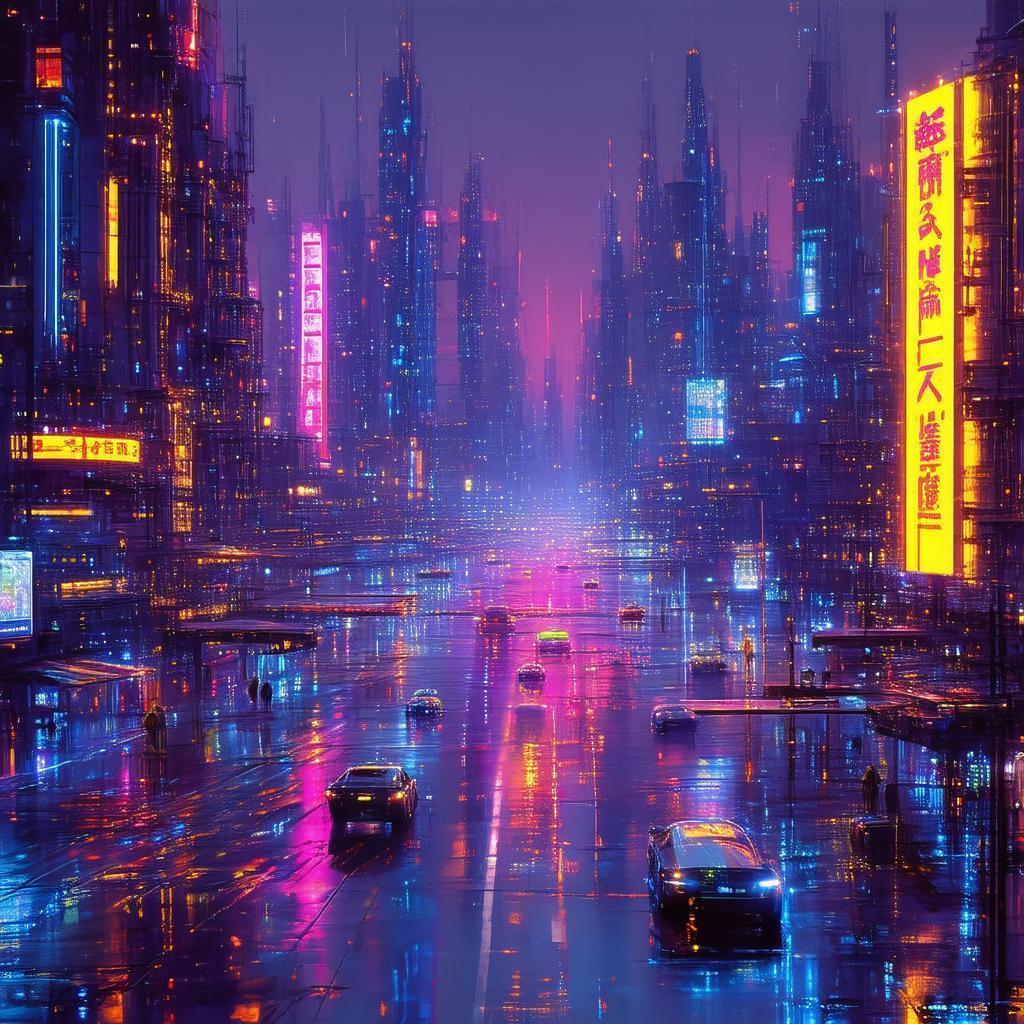 Surreal Neon Cityscape of Holograms and Chrome