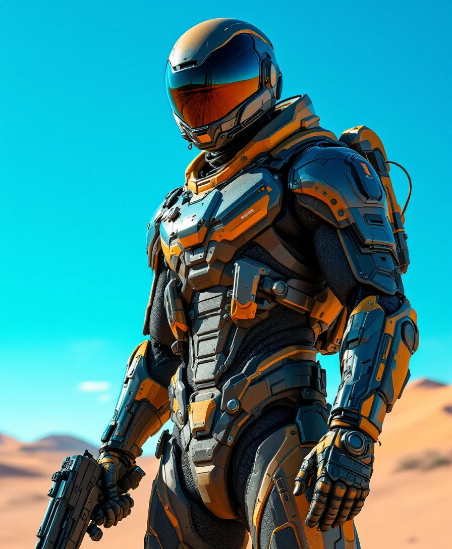 Futuristic Man Desert Tactical Suit